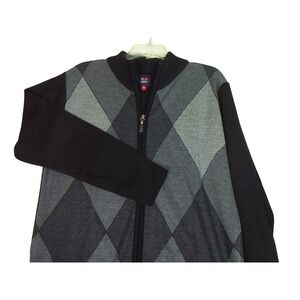 Cambridge Classic Argyle Preppy Black Gray  Full Zip Light Sweater Men's‎ Large